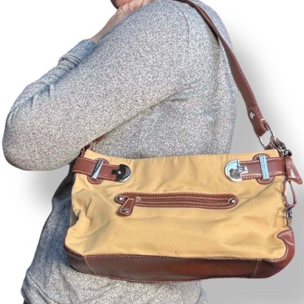 Vintage Etienne Aigner Beige Canvas Leather Shoulder Bag Classic Neutral Purse - Picture 1 of 13
